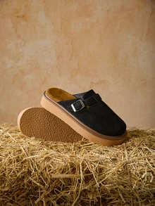 Tropiscape 女士圆头厚底套脚穆勒鞋，柔软舒适防水休闲时尚百搭，春季圣诞节冬季圣诞礼物 - 黑色 - 查看 2