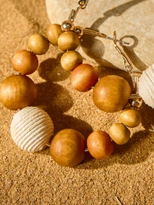 Tropiscape 1 Pair Women Wooden Bead Earrings, Maillard Color Suitable For Everyday Wear, Autumn/Winter Gifts - Beige - View 4
