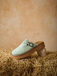 Tropiscape Dép xỏ ngón đế dày mũi tròn mùa xuân mới cho nữ, đế mềm chống thấm nước thời trang thường ngày đa năng quà tặng Giáng sinh mùa đông Giáng sinh - màu xanh lá - Xem 4