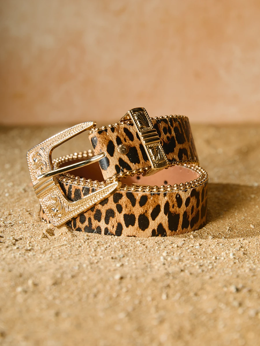 Tropiscape 1pc Floral PU Leather Casual Belt For Women, With Fashionable Metal Buckle, Studded Decoration, Versatile Everyday Wear Christmas Leopard Print Summer, School Fall, Autumn, Christmas Christmas Gifts