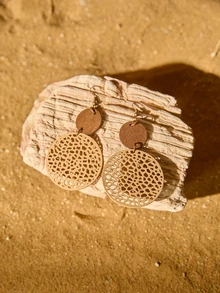Tropiscape Hollow Out Round Decor Drop Earrings Winter Gifts Cottagecore,SummerOutfit - Khaki - View 3