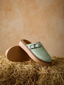 Tropiscape Dép xỏ ngón đế dày mũi tròn mùa xuân mới cho nữ, đế mềm chống thấm nước thời trang thường ngày đa năng quà tặng Giáng sinh mùa đông Giáng sinh - màu xanh lá - Xem 5