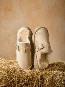 Tropiscape 秋冬季增高半斜纹外套休闲时尚百搭毛绒厚底女鞋圣诞礼物 - 卡其色 - 查看 2