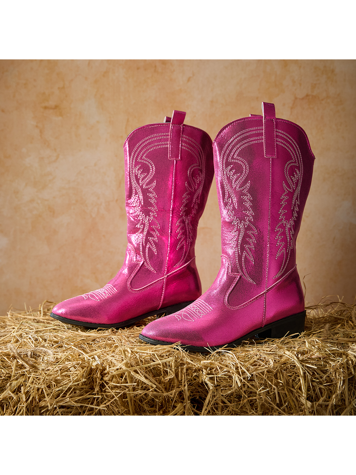Botas occidentales de punta puntiaguda con bordados vintage para mujer, botas altas con tacón grueso y tacón alto, botas de montar con tela metálic