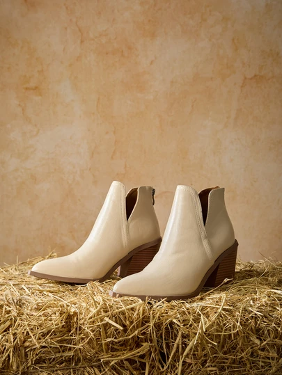 Tropiscape 2024 New French-Style Ankle Boots Women, British Wind Boots Autumn/Winter, New Ankle Boots With Thick Heels, Pointed Toe Western Style With Back Zipper Winter Gifts