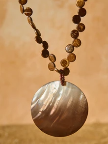 Tropiscape Dây chuyền mặt tròn đính hạt vỏ dừa tự nhiên phong cách Bohemian màu cà phê ombre Quà tặng Giáng sinh Giáng sinh mùa đông - Vòng cổ mặt dây chuyền - Xem 1