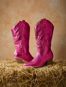 Tropiscape Damen Fransen Dekor Slip-On Modestiefel, Mode passend zu Mini-Rock Urlaubs Weiße Western Stiefel, zu tragen mit Pullover Winter Geschenke Cottagecore, Sommer Outfit - Heißes Pink - Übersicht 6