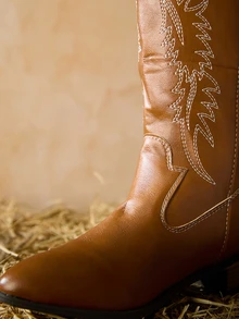 Tropiscape New Women's Embroidered Leather Brown Western Boots, Pointed Toe Thick Heel High Heel Sleeve Mid-Calf Boots, Outdoor Leisure Fashion Boots Winter Gifts - Brown - View 6