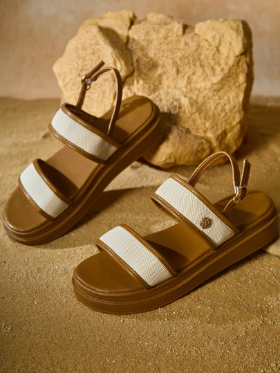 Tropiscape 女士夏季厚底休闲舒适绑带凉鞋，百搭英伦风沙滩鞋，平底撞色圣诞节冬季圣诞礼物