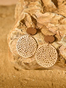 Tropiscape Hollow Out Round Decor Drop Earrings Winter Gifts Cottagecore,SummerOutfit - Khaki - View 4