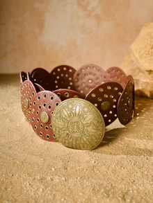 Tropiscape 波西米亚风单件装女士咖啡色西部风格镂空金属孔眼PU腰带，适合夏季、学校、秋季、圣诞节等各种场合，是圣诞节和冬季的理想礼物。 - 咖啡 - 查看 6