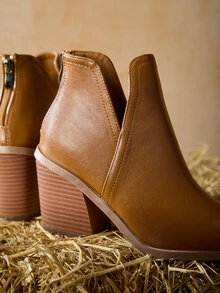 Tropiscape 2024新款法式短靴女款，英伦风秋冬新款踝靴粗跟尖头西部靴后拉链款，圣诞节/冬季圣诞礼物