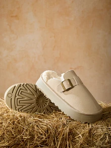 Tropiscape 秋冬季增高半斜纹外套休闲时尚百搭毛绒厚底女鞋圣诞礼物 - 卡其色 - 查看 4