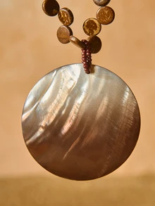 Tropiscape Dây chuyền mặt tròn đính hạt vỏ dừa tự nhiên phong cách Bohemian màu cà phê ombre Quà tặng Giáng sinh Giáng sinh mùa đông - Vòng cổ mặt dây chuyền - Xem 4