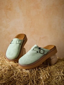 Tropiscape Dép xỏ ngón đế dày mũi tròn mùa xuân mới cho nữ, đế mềm chống thấm nước thời trang thường ngày đa năng quà tặng Giáng sinh mùa đông Giáng sinh - màu xanh lá - Xem 2