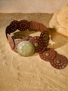 Tropiscape 波西米亚风单件装女士咖啡色西部风格镂空金属孔眼PU腰带，适合夏季、学校、秋季、圣诞节等各种场合，是圣诞节和冬季的理想礼物。 - 咖啡 - 查看 8