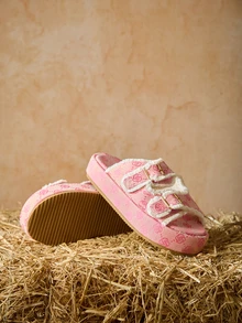 Tropiscape Damskie klapki z okrągłym noskiem, grube dno, prezbiopia, modne, cukierkowe kolory, otwarte palce, zwiększona wysokość, uniwersalne, plażowe, świąteczne, świąteczne, zimowe, świąteczne prezenty - Różowy - Zobacz 4