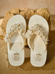 Tropiscape 女士夏季串珠拖鞋 女士户外时尚拖鞋 沙滩凉鞋 透气高跟穆勒鞋 坡跟人字拖 秋季圣诞节 冬季圣诞节礼物 - 米色 - 查看 3