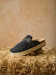 Tropiscape 2025新款编织厚底穆勒凉鞋，复古波西米亚风沙滩拖鞋，度假风渔夫鞋，女士圣诞节礼物 - 黑色 - 查看 5