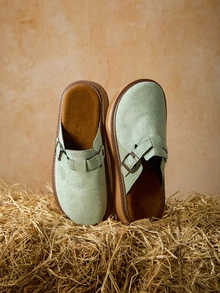 Tropiscape Dép xỏ ngón đế dày mũi tròn mùa xuân mới cho nữ, đế mềm chống thấm nước thời trang thường ngày đa năng quà tặng Giáng sinh mùa đông Giáng sinh - màu xanh lá - Xem 3