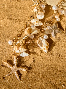 Tropiscape 1件海洋沙滩贝壳串珠项链，波西米亚风海滨项链，适合女士/女孩，可用于沙滩派对、度假、休闲、百搭场合，性感仿珍珠贝壳项链，女士珠宝冬季礼物，田园风，夏季穿搭 - 彩色 - 查看 8