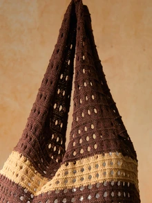 Tropiscape Women Woven Handbags Crochet Bag Knitted Handbags Beach Bags 2024 New Summer Women Vintage Vacation Style Handmade Knitted Striped Decor Shoulder Crochet Large Capacity Tote Bag, Perfect For Beach Vacation, Travel, Shopping, And Vacation Essentials, Eye-Catching Beach Bag Summer Gifts Cottagecore,SummerOutfit - Brown - View 7