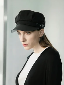 CHICVUE 1 chiếc mũ Baker Boy trang trí khóa cài cho nữ Quà tặng Giáng sinh mùa đông - màu đen - Xem 1