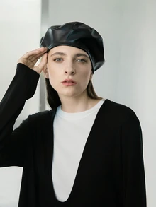 CHICVUE 1 pieza Boina sólida minimalista vintage casual, regalo de Navidad escolar de invierno - Negro - Ver 3