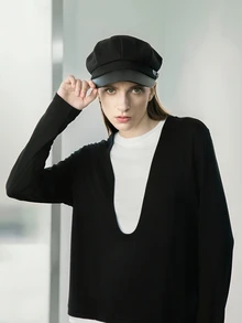 CHICVUE 1 chiếc mũ Baker Boy trang trí khóa cài cho nữ Quà tặng Giáng sinh mùa đông - màu đen - Xem 5