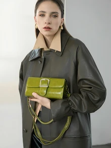 CHICVUE 新款时尚小方扣单肩/斜挎包 女士休闲通勤腋下多功能手提包 圣诞节冬季圣诞礼物 - 橄欖綠 - 查看 3