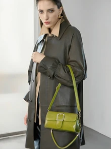 CHICVUE 新款时尚小方扣单肩/斜挎包 女士休闲通勤腋下多功能手提包 圣诞节冬季圣诞礼物 - 橄欖綠 - 查看 6