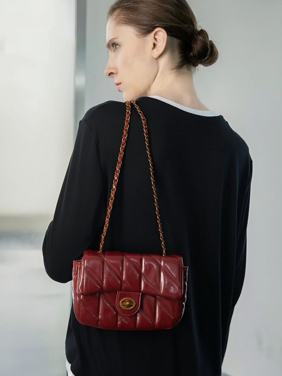 CHICVUE Nanfeng Chio2n Fancheng Red Maple Small Square Bag Women's New Red Chain Shoulder Crossbody Bag Winter Gifts