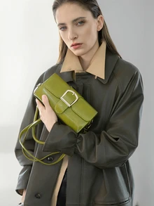 CHICVUE 新款时尚小方扣单肩/斜挎包 女士休闲通勤腋下多功能手提包 圣诞节冬季圣诞礼物 - 橄欖綠 - 查看 5