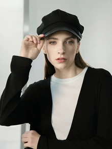 CHICVUE 1 chiếc mũ Baker Boy trang trí khóa cài cho nữ Quà tặng Giáng sinh mùa đông - màu đen - Xem 2