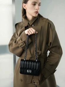 CHICVUE 2024新款时尚链条单肩斜挎包，女士圣诞冬季礼物 - 黑色 - 查看 2
