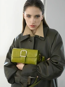 CHICVUE 新款时尚小方扣单肩/斜挎包 女士休闲通勤腋下多功能手提包 圣诞节冬季圣诞礼物 - 橄欖綠 - 查看 4