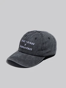 DareSee 1pc/2pcs Embroidered "Thick Thighs X Thin Patience" Washed Baseball Cap, Adjustable Outdoor Casual Hat Gifts Music Fest Back To School - Black - View 2