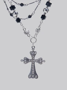 DareSee 1 chiếc dây chuyền nhiều lớp hình chữ thập, chất liệu kim loại nhiều màu sắc với đá zirconia đen, phong cách Gothic cá tính phù hợp cho cả nam và nữ, quà tặng dự tiệc và đeo hàng ngày, lễ hội âm nhạc. - Nhiều màu - Xem 5
