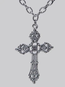 DareSee Dây chuyền mặt hình thánh giá phong cách Gothic Punk cổ điển, đơn giản, ngọt ngào và cá tính, làm từ thép không gỉ, kiểu Y2K, dành cho cả nam và nữ, thích hợp làm quà tặng cho lễ hội âm nhạc. - Bạc - Xem 1