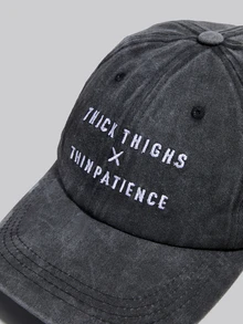 DareSee 1pc/2pcs Embroidered "Thick Thighs X Thin Patience" Washed Baseball Cap, Adjustable Outdoor Casual Hat Gifts Music Fest Back To School - Black - View 4