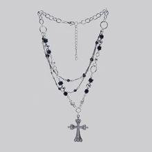 DareSee 1 chiếc dây chuyền nhiều lớp hình chữ thập, chất liệu kim loại nhiều màu sắc với đá zirconia đen, phong cách Gothic cá tính phù hợp cho cả nam và nữ, quà tặng dự tiệc và đeo hàng ngày, lễ hội âm nhạc. - Nhiều màu - Xem 8