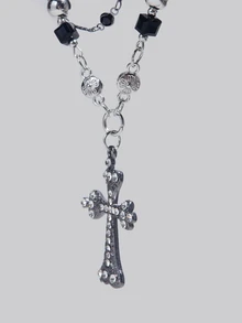 DareSee 1 chiếc dây chuyền nhiều lớp hình chữ thập, chất liệu kim loại nhiều màu sắc với đá zirconia đen, phong cách Gothic cá tính phù hợp cho cả nam và nữ, quà tặng dự tiệc và đeo hàng ngày, lễ hội âm nhạc. - Nhiều màu - Xem 2