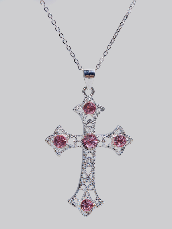 DareSee 1pc Silver-Plated Pink Cross Pendant Necklace, Classic Couples Cross Necklace, Multi-Color Available Gifts