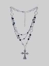DareSee 1개 십자가 모양 다층 체인 목걸이, 블랙 지르코니아 스톤이 있는 멀티 컬러 금속 소재, 남녀 모두에게 적합한 개성있는 고딕 스타일, 파티 및 데일리 웨어 크리스마스 선물