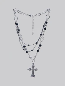 DareSee 1 chiếc dây chuyền nhiều lớp hình chữ thập, chất liệu kim loại nhiều màu sắc với đá zirconia đen, phong cách Gothic cá tính phù hợp cho cả nam và nữ, quà tặng dự tiệc và đeo hàng ngày, lễ hội âm nhạc. - Nhiều màu - Xem 1
