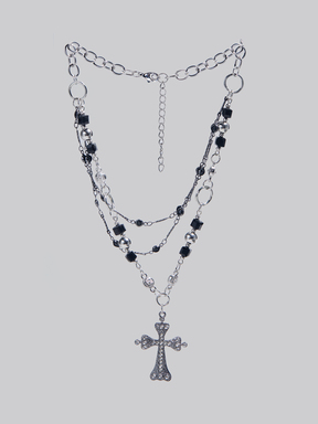 DareSee 1개 십자가 모양 다층 체인 목걸이, 블랙 지르코니아 스톤이 있는 멀티 컬러 금속 소재, 남녀 모두에게 적합한 개성있는 고딕 스타일, 파티 및 데일리 웨어 크리스마스 선물