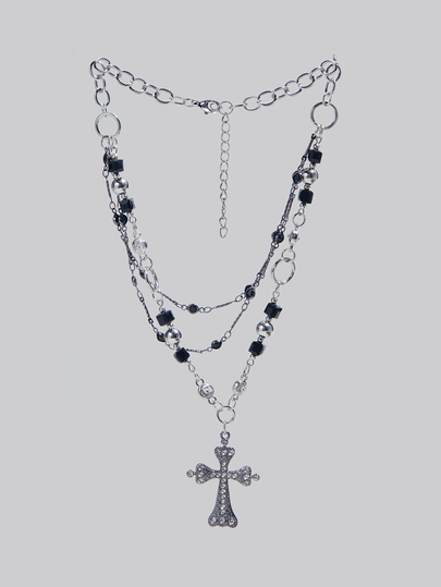 DareSee 1pc Cross Shape Multi-Layer Chain Necklace, Multi-Color Metal Material With Black Zirconia Stone, Personalized Gothic Style Suitable For Men And Women, Party And Daily Wear Halloween Christmas Gifts