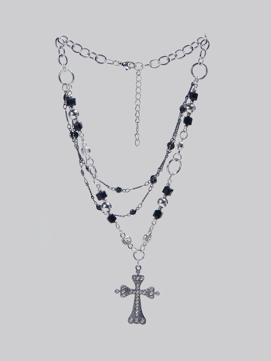 DareSee 1 chiếc dây chuyền nhiều lớp hình chữ thập, chất liệu kim loại nhiều màu sắc với đá zirconia đen, phong cách Gothic cá tính phù hợp cho cả nam và nữ, quà tặng dự tiệc và đeo hàng ngày, lễ hội âm nhạc. - Nhiều màu - Xem 1