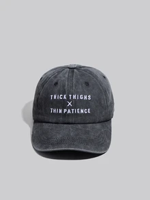 DareSee 1pc/2pcs Embroidered "Thick Thighs X Thin Patience" Washed Baseball Cap, Adjustable Outdoor Casual Hat Gifts Music Fest Back To School - Black - View 1