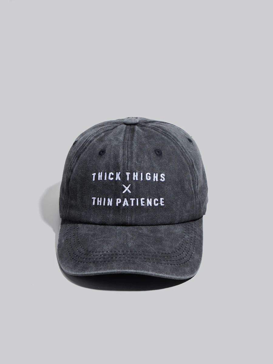 DareSee 1pc/2pcs Embroidered "Thick Thighs X Thin Patience" Washed Baseball Cap, Adjustable Outdoor Casual Hat Gifts Music Fest Back To School - Black - View 1